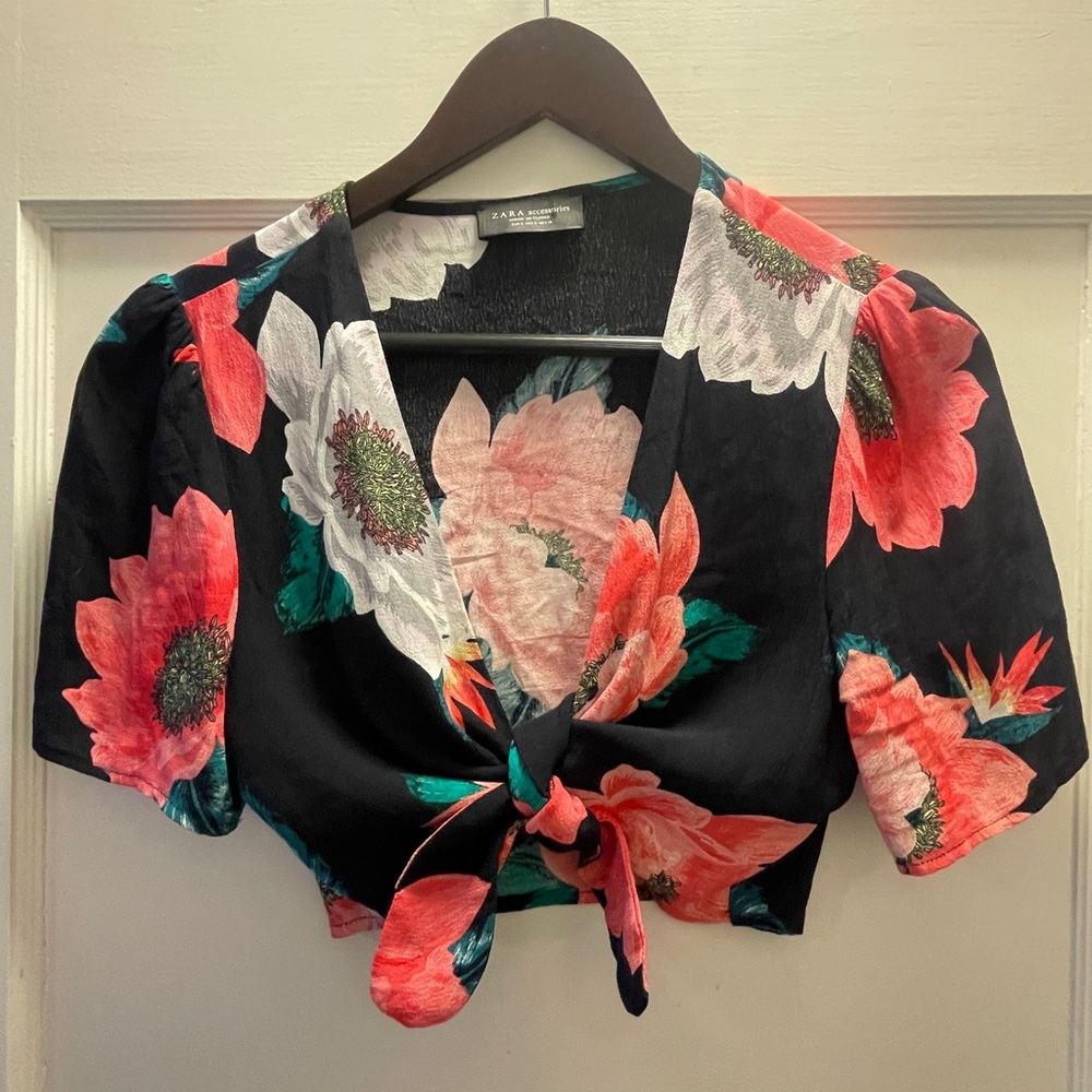 Zara Pink Tie-Front Crop Blouse